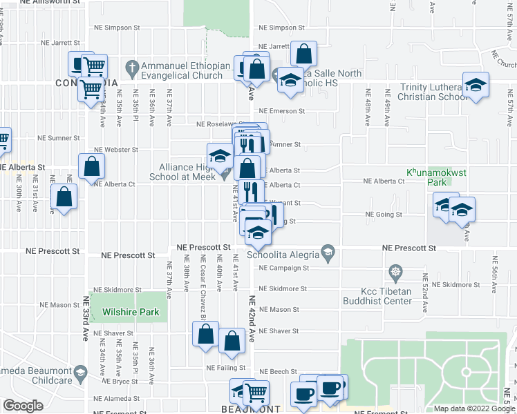 map of restaurants, bars, coffee shops, grocery stores, and more near in Portland