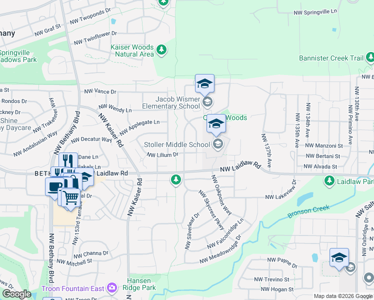 map of restaurants, bars, coffee shops, grocery stores, and more near 5315 Northwest Crady Lane in Portland