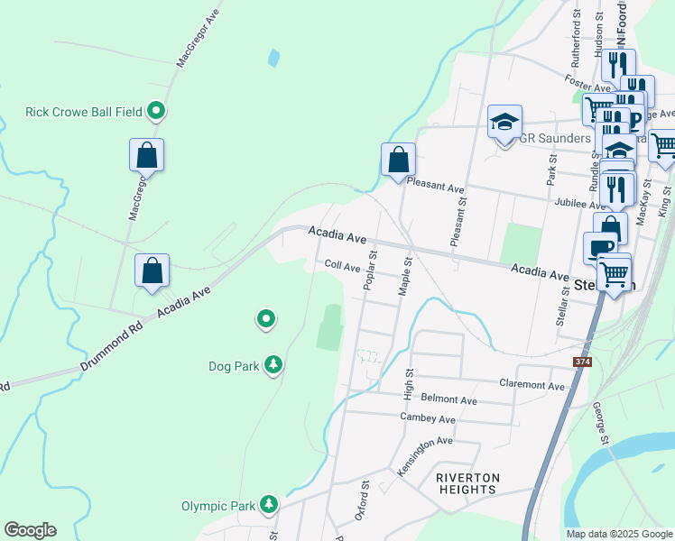 map of restaurants, bars, coffee shops, grocery stores, and more near 41 Coll Avenue in Stellarton