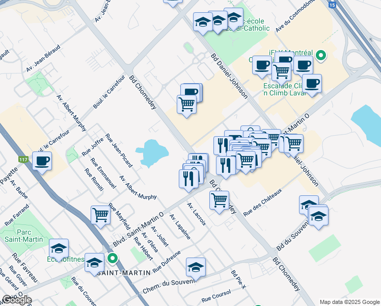 map of restaurants, bars, coffee shops, grocery stores, and more near Boulevard Chomedey in Laval