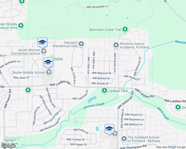 map of restaurants, bars, coffee shops, grocery stores, and more near 5346 Northwest 135th Avenue in Portland