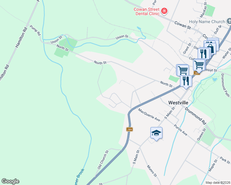 map of restaurants, bars, coffee shops, grocery stores, and more near 1050 Wadden's Court in Westville