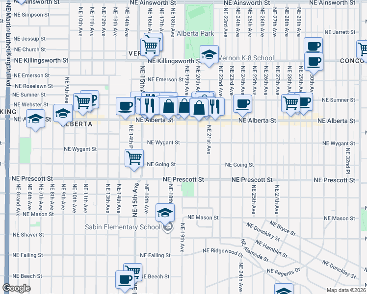 map of restaurants, bars, coffee shops, grocery stores, and more near 4737 Northeast 19th Avenue in Portland
