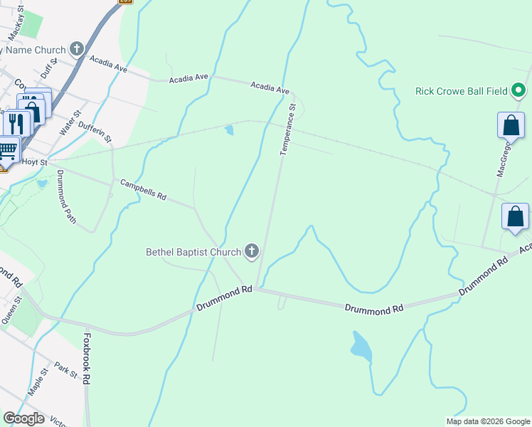 map of restaurants, bars, coffee shops, grocery stores, and more near 1880 Temperance Street in Westville