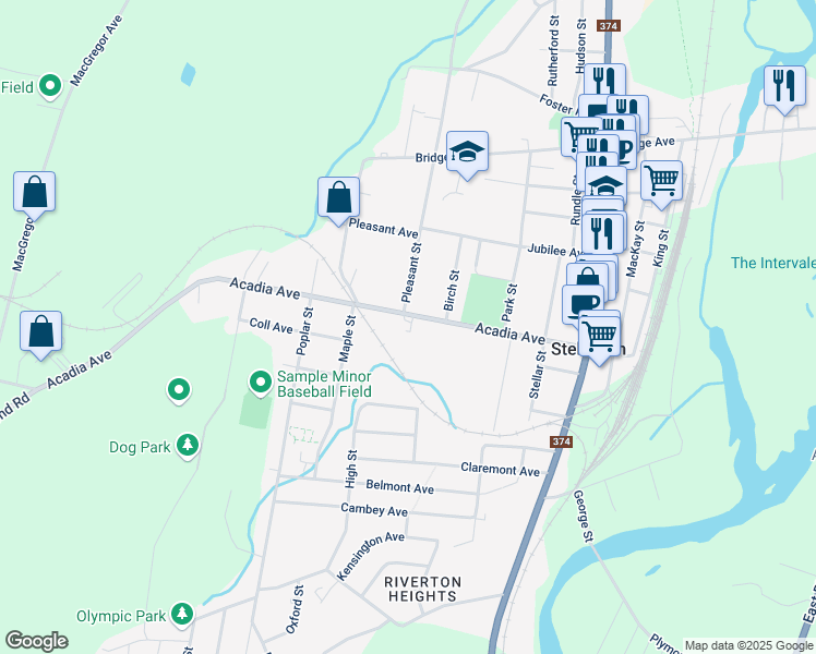 map of restaurants, bars, coffee shops, grocery stores, and more near 49 Acadia Avenue in Stellarton