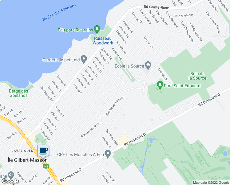 map of restaurants, bars, coffee shops, grocery stores, and more near 4665 Rue Panneton in Laval