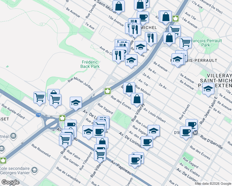 map of restaurants, bars, coffee shops, grocery stores, and more near 7964 Avenue Louis-Hébert in Montréal