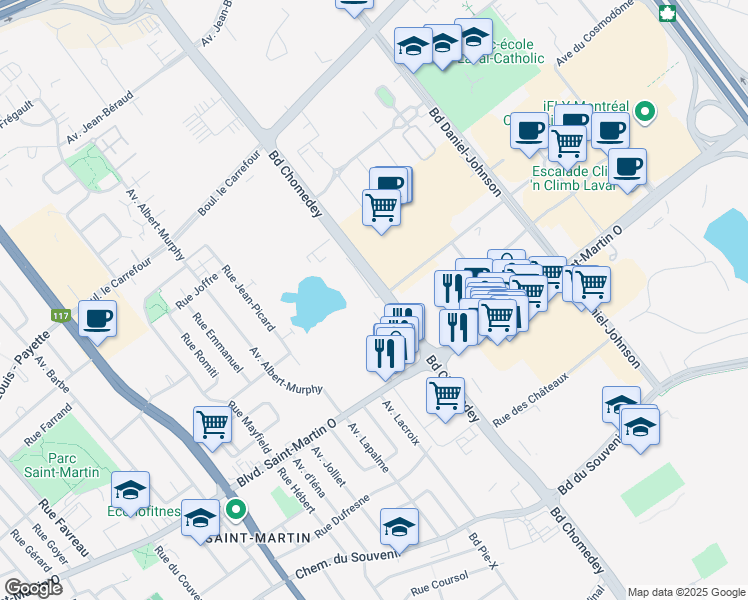 map of restaurants, bars, coffee shops, grocery stores, and more near 1930-1950 Boulevard Chomedey in Laval