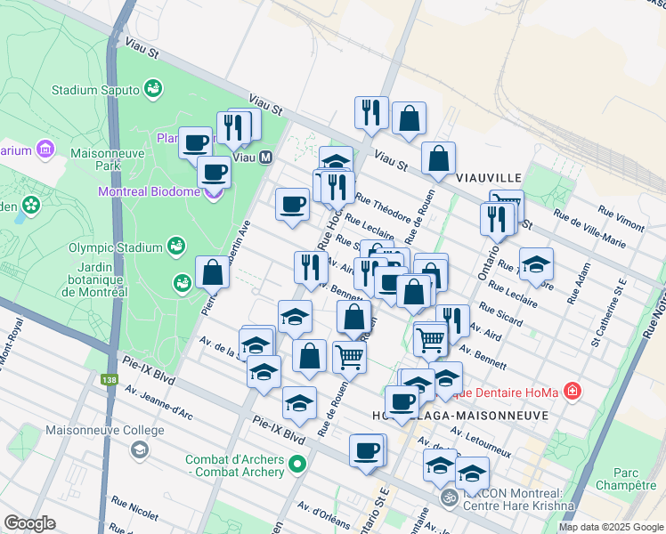 map of restaurants, bars, coffee shops, grocery stores, and more near 2420 Avenue Aird in Montrã©Al