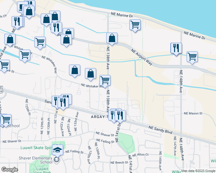 map of restaurants, bars, coffee shops, grocery stores, and more near 4900 Northeast 138th Avenue in Portland