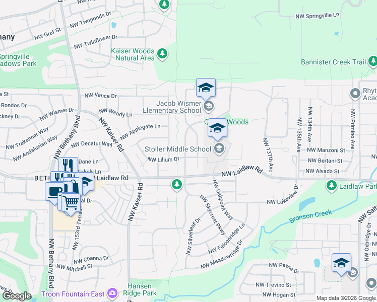 map of restaurants, bars, coffee shops, grocery stores, and more near 5254 Northwest Skycrest Parkway in Portland