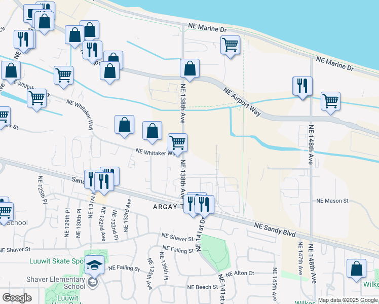 map of restaurants, bars, coffee shops, grocery stores, and more near 4600 Northeast 138th Avenue in Portland