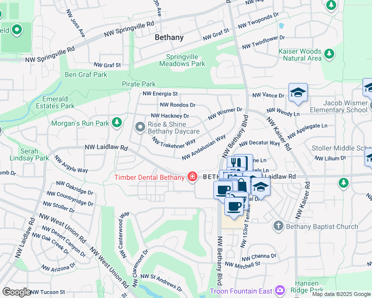 map of restaurants, bars, coffee shops, grocery stores, and more near 15789 Northwest Trakehner Way in Portland