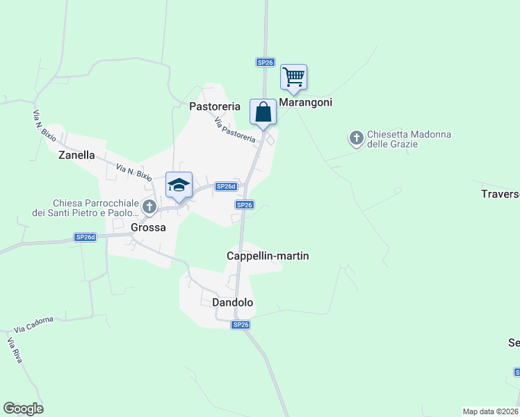 map of restaurants, bars, coffee shops, grocery stores, and more near 15/a Via Indipendenza in Grossa
