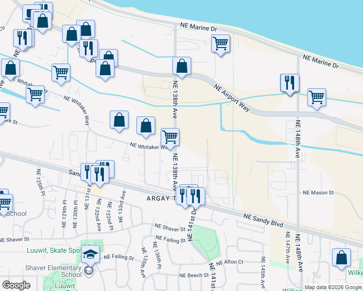map of restaurants, bars, coffee shops, grocery stores, and more near 4900-4974 Northeast 138th Avenue in Portland