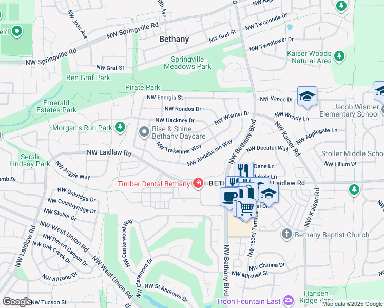 map of restaurants, bars, coffee shops, grocery stores, and more near 15789 Northwest Trakehner Way in Portland