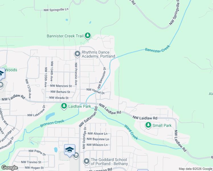 map of restaurants, bars, coffee shops, grocery stores, and more near 5273 Northwest 127th Terrace in Portland