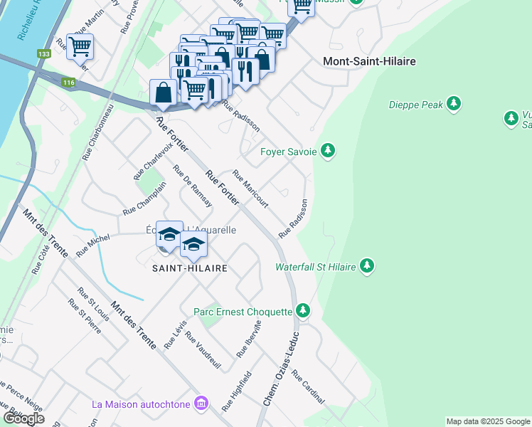 map of restaurants, bars, coffee shops, grocery stores, and more near 424 Rue Maricourt in Mont-Saint-Hilaire