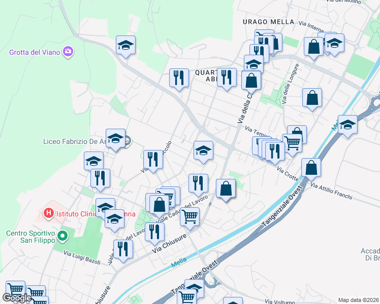 map of restaurants, bars, coffee shops, grocery stores, and more near 50 Via dei Cominazzi in Brescia