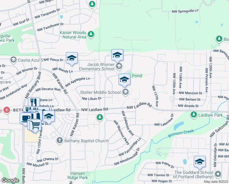 map of restaurants, bars, coffee shops, grocery stores, and more near 5315 Northwest Crady Lane in Portland