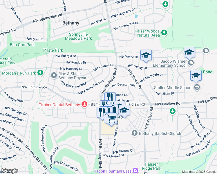map of restaurants, bars, coffee shops, grocery stores, and more near 15295 Northwest Decatur Way in Portland
