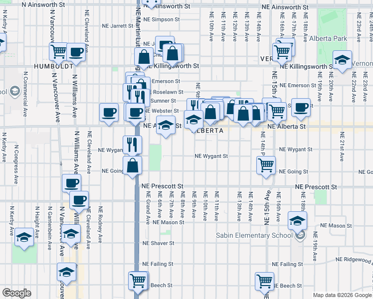 map of restaurants, bars, coffee shops, grocery stores, and more near in Portland
