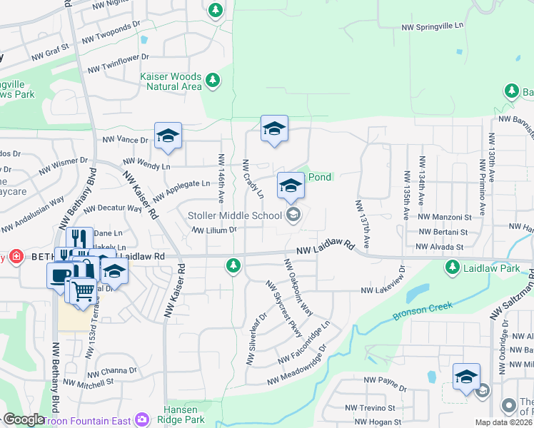 map of restaurants, bars, coffee shops, grocery stores, and more near 5315 Northwest Crady Lane in Portland