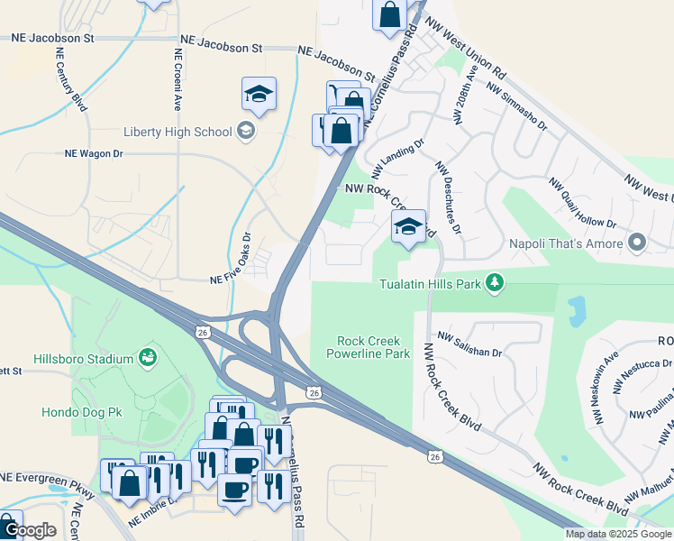 map of restaurants, bars, coffee shops, grocery stores, and more near 5248 Northwest Wickiup Way in Portland