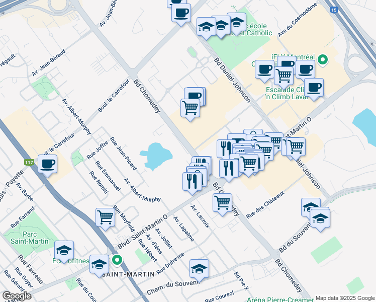 map of restaurants, bars, coffee shops, grocery stores, and more near 1950 Boulevard Chomedey in Laval