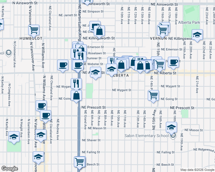 map of restaurants, bars, coffee shops, grocery stores, and more near in Portland