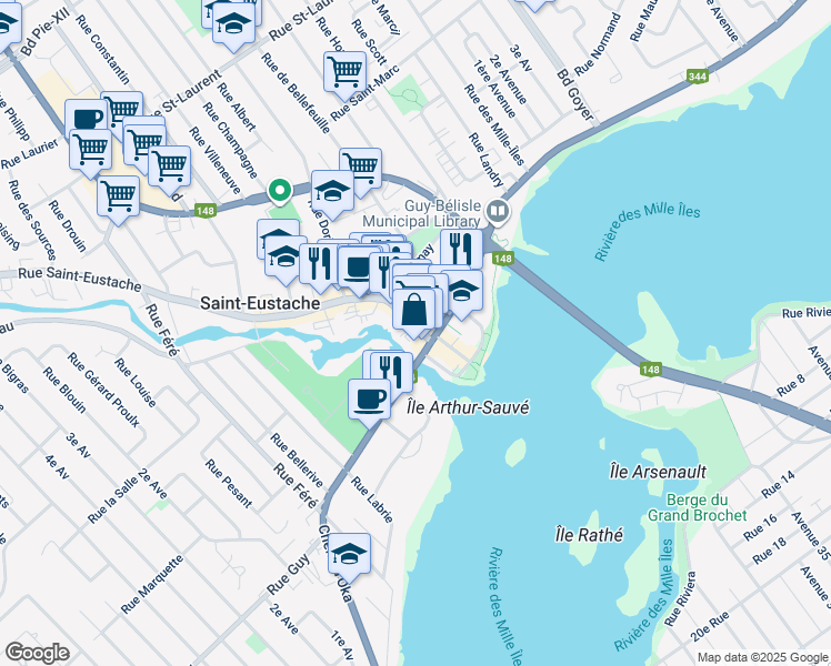 map of restaurants, bars, coffee shops, grocery stores, and more near 37 Rue Saint-Eustache in Saint-Eustache
