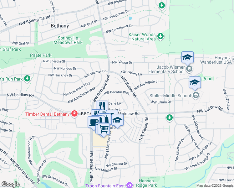 map of restaurants, bars, coffee shops, grocery stores, and more near 15197 Northwest Decatur Way in Portland