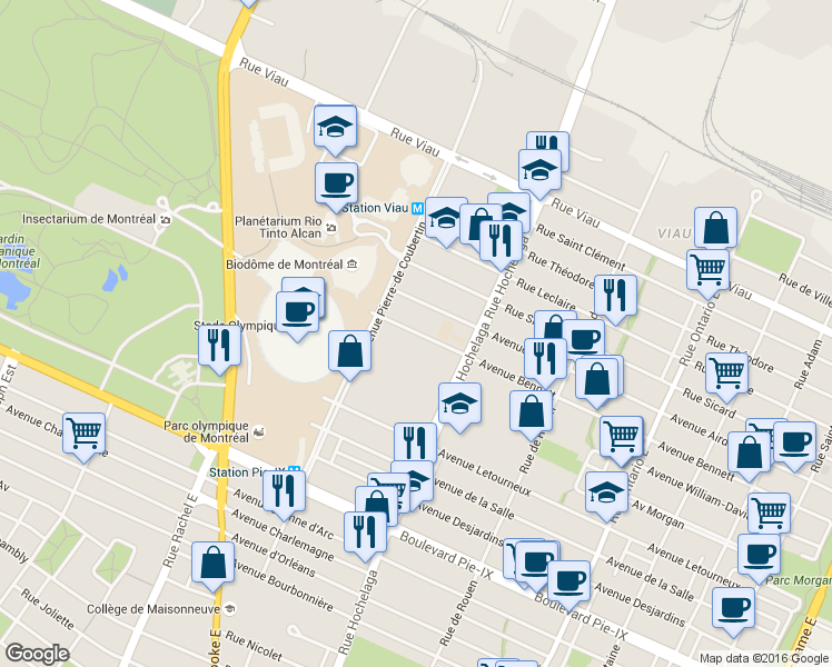 map of restaurants, bars, coffee shops, grocery stores, and more near 2578 Avenue Bennett in Montreal