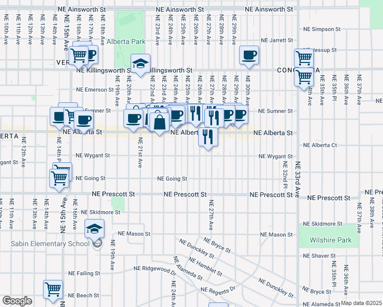 map of restaurants, bars, coffee shops, grocery stores, and more near in Portland