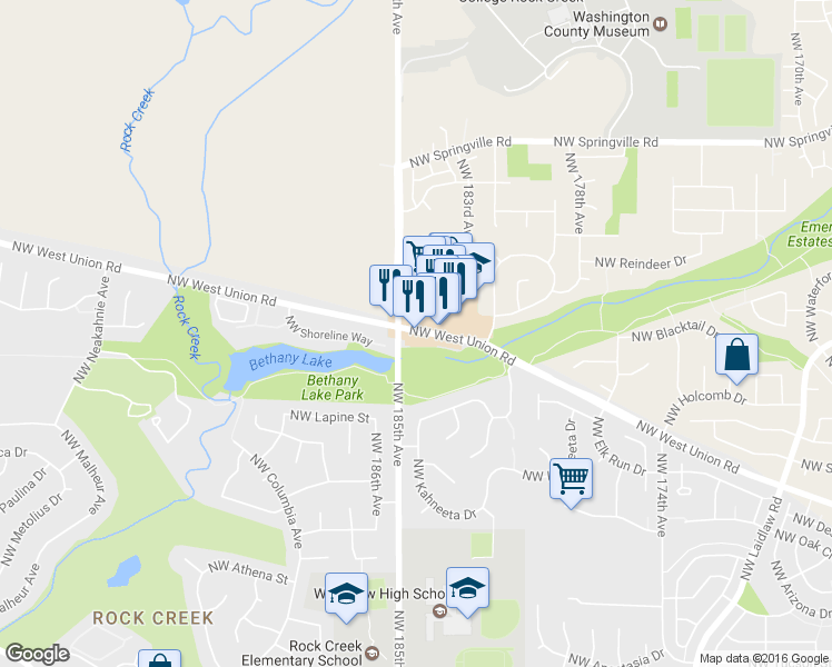 map of restaurants, bars, coffee shops, grocery stores, and more near 18450 Northwest West Union Road in Portland