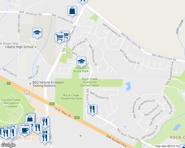 map of restaurants, bars, coffee shops, grocery stores, and more near 5250 Northwest Pondosa Drive in Portland