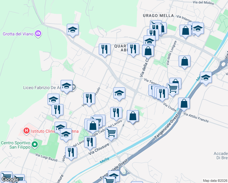 map of restaurants, bars, coffee shops, grocery stores, and more near 50 Via dei Cominazzi in Brescia