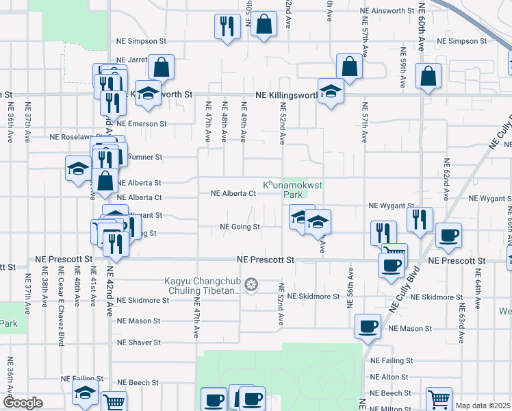 map of restaurants, bars, coffee shops, grocery stores, and more near 5003 Northeast Going Street in Portland