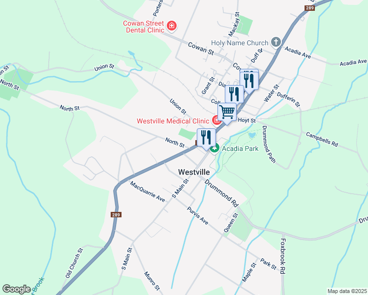 map of restaurants, bars, coffee shops, grocery stores, and more near 2071 North Street in Westville