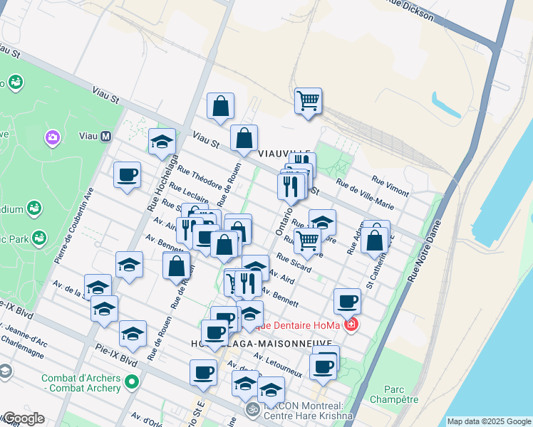 map of restaurants, bars, coffee shops, grocery stores, and more near 2062 Rue Théodore in Montréal