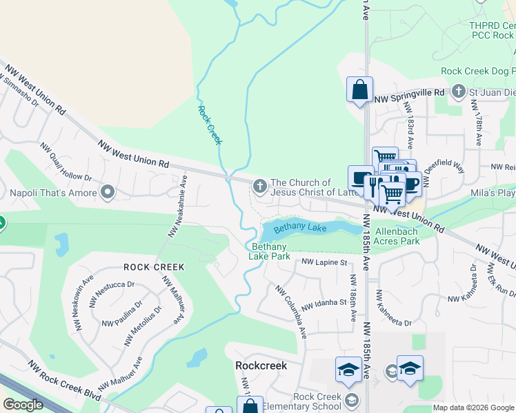 map of restaurants, bars, coffee shops, grocery stores, and more near 19180 Northwest Northshore Court in Portland