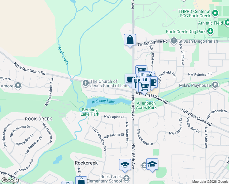map of restaurants, bars, coffee shops, grocery stores, and more near 5218 Northwest Shoreline Way in Portland