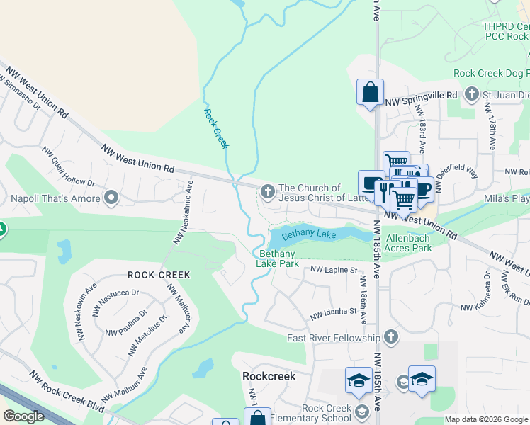 map of restaurants, bars, coffee shops, grocery stores, and more near 19116 Northwest Northshore Court in Portland