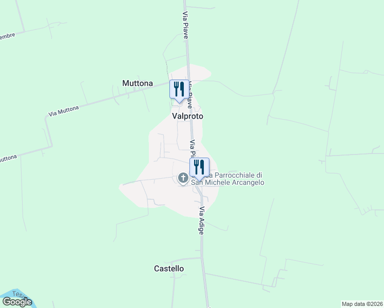 map of restaurants, bars, coffee shops, grocery stores, and more near 57 Via Piave in Valproto