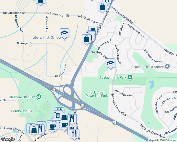 map of restaurants, bars, coffee shops, grocery stores, and more near 5248 Northwest Wickiup Way in Portland