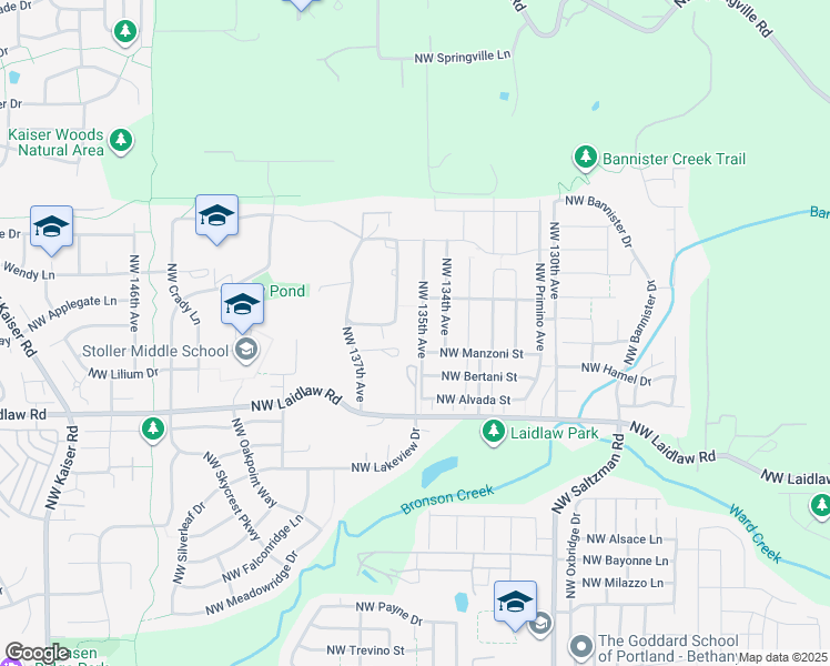 map of restaurants, bars, coffee shops, grocery stores, and more near 5346 Northwest 135th Avenue in Portland