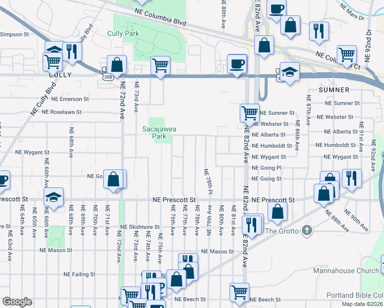 map of restaurants, bars, coffee shops, grocery stores, and more near 4803 Northeast 78th Avenue in Portland