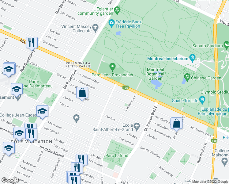 map of restaurants, bars, coffee shops, grocery stores, and more near 4000 Rue Masson in Montrã©Al