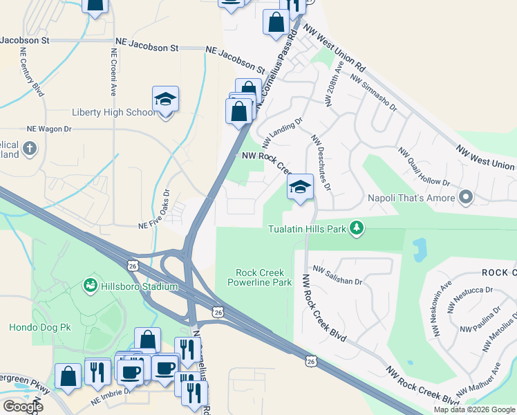 map of restaurants, bars, coffee shops, grocery stores, and more near 5286 Northwest Wahkeena Lane in Portland