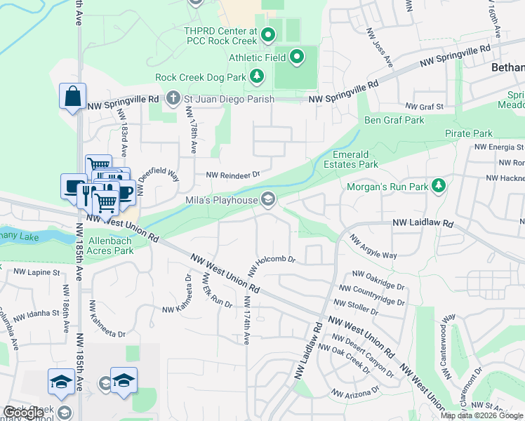 map of restaurants, bars, coffee shops, grocery stores, and more near 17196 Northwest Blacktail Drive in Portland